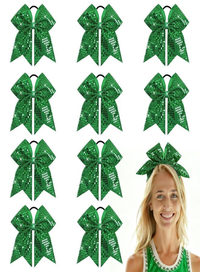CN 10PCS 7” Green Glitter Cheer Hair Bows for Girls Large Sequin Cheer Bows Shiny Cheerleading Hair Bows Ponytail Holder Handmade for Cheerleader Girls Softball Sports,Dance, Party - Image 1